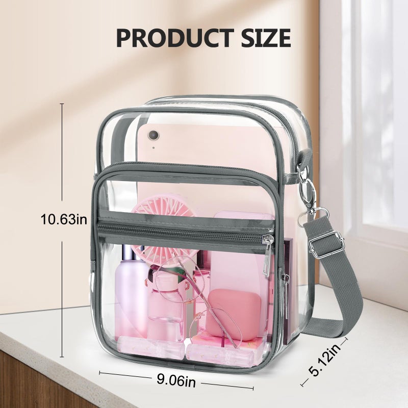 Blvornl Clear Crossbody Bag with Adjustable Shoulder Strap, Stadium Approved PVC Purse Bag with Front Pocket, Messenger Bag for Women and Men for Concerts Sports Events (Grey-XL) - Image 3
